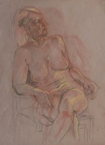 Seated nude, Conte on brown paper